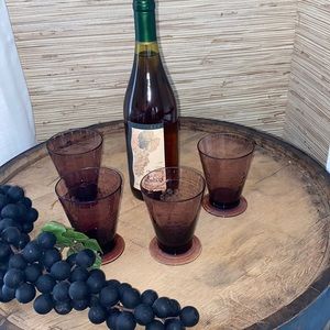 Set of 4 grape wine squat glasses purple embossed